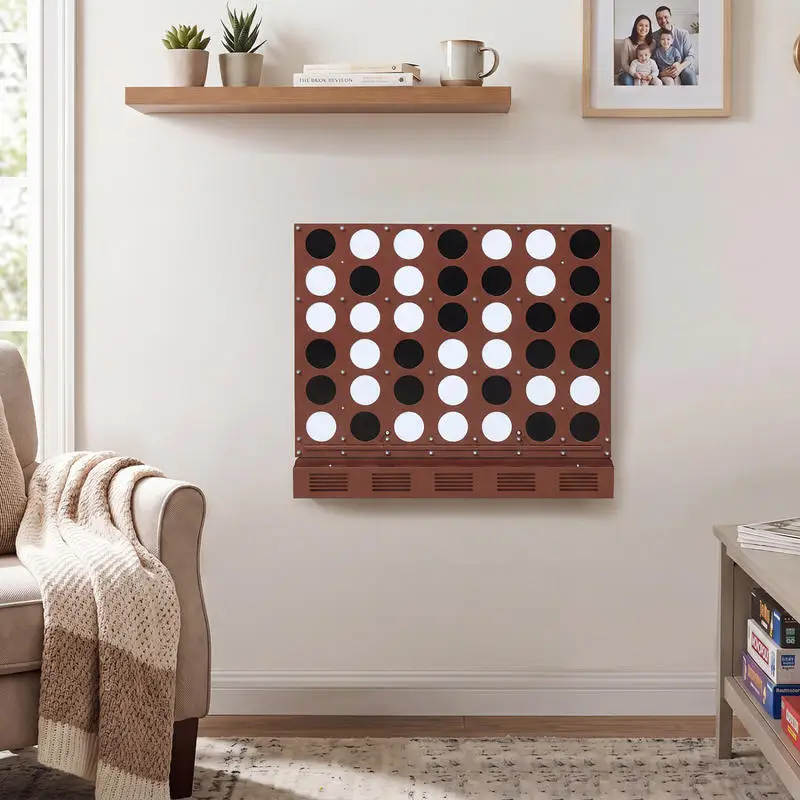 Wall-mounted Metal Connect-4 Game with Acrylic Discs-Walnut