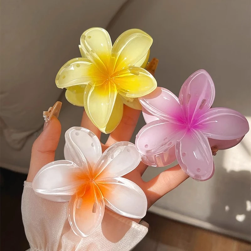 8CM Gradient Hair Claws Large Flower Acrylic Hair Clip For Women Sweet Hair Claws Crab Clamp Barrettes Beach HeadwearAccessories