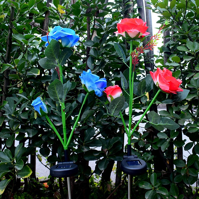 1 pc Solar simulation lantern rose garden decorative lamp three lantern solar lawn lamp