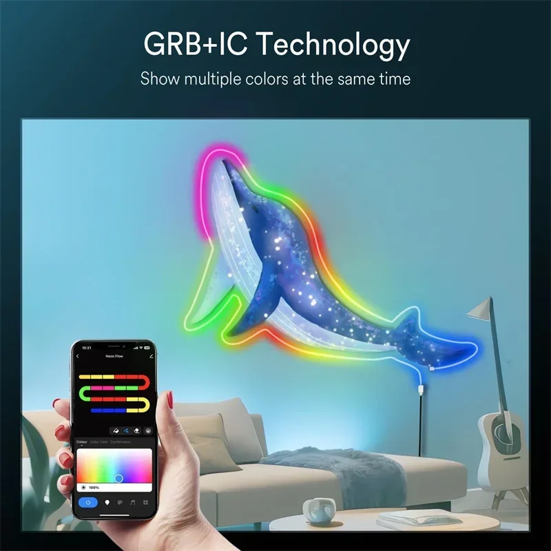 RGBIC LED Neon Rope Lights, Dreamcolor Pixels Strip Lights with App Remote Control Color Changing Flexible Led Light Strip