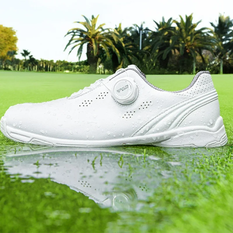 Pgm sapatos de golfe femininos à prova dwaterproof água anti-skid leve macio respirável tênis senhoras botão cinta sapatos esportivos xz268