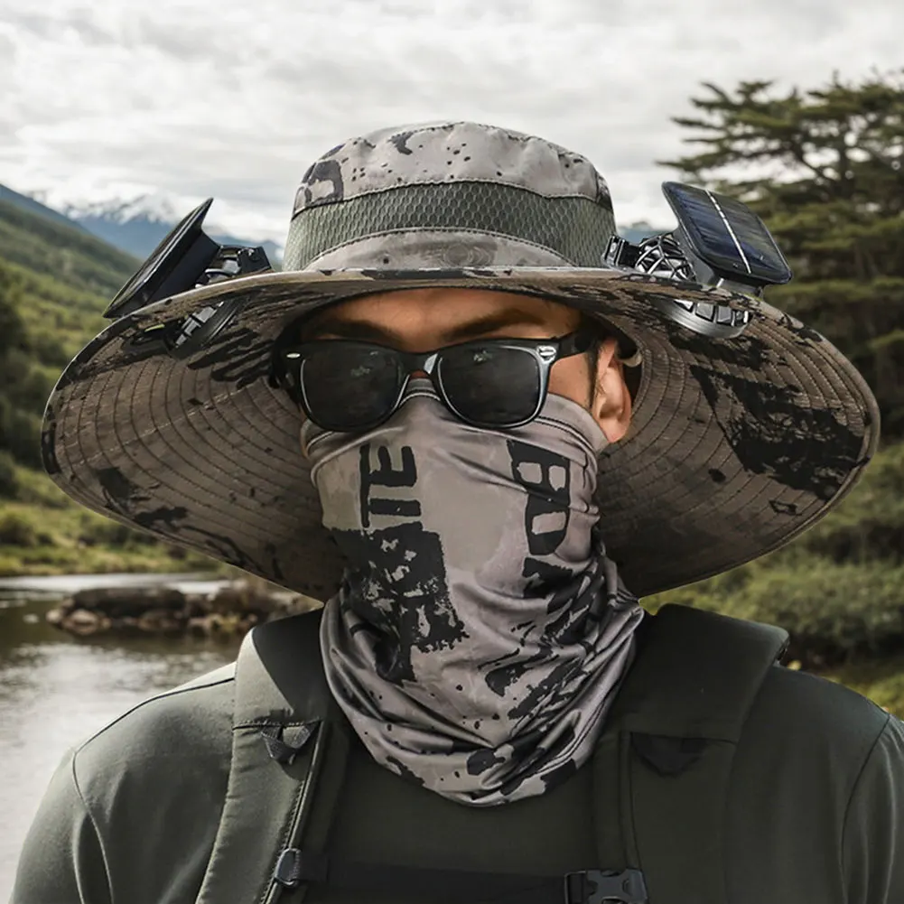 في الهواء الطلق واسعة حافة قبعة الشمس قبعة صيفية للتخييم في الهواء الطلق الصيد المشي لمسافات طويلة واقية من الشمس صياد قبعة غطاء مروحة الشمسية غطاء شحن الطاقة الشمسية