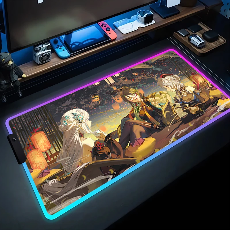 

RGB Mouse Pad Xianyun Non-Slip Rubber Edge locking mousepads Game play mats notebook computer G-Genshin Impact Home Decor