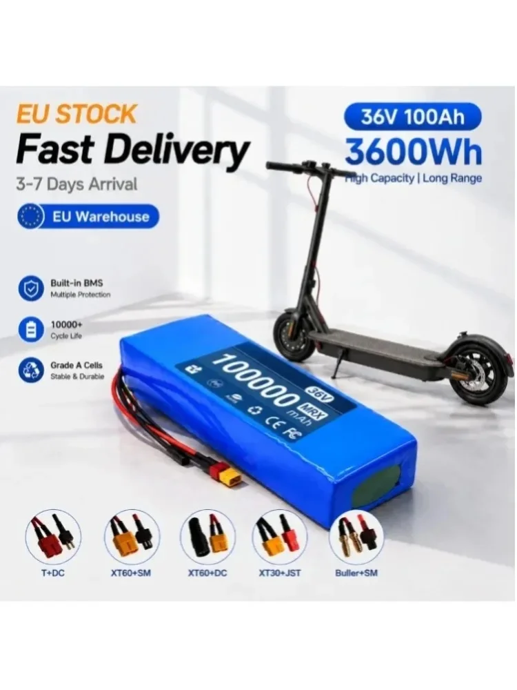 36V 100000mAh 10S2P Elektroroller-Akku Li-Ionen-Akkupack für 500W E-Bike-Roller mit BMS EU Schnelle Lieferung