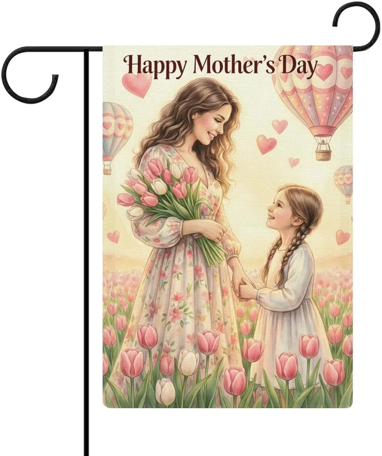 Mother'S Day, Warm Mother-Daughter Balloon Floral Double Sided Garden Flag 12x18 Inch, Outdoor Decor, Yard Decor, Holida IIC