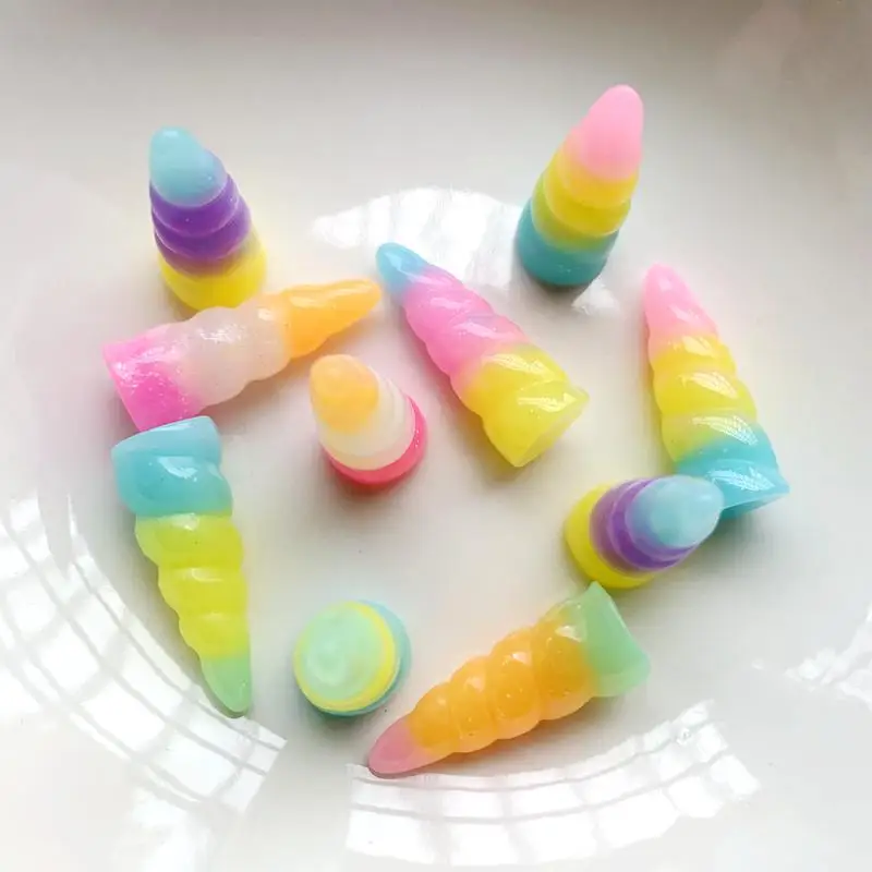 10pcs rainbow Unicorn horn resin DIY hairpins jewelry clothing ice cream crafts decorative materials creative scrapbook decals