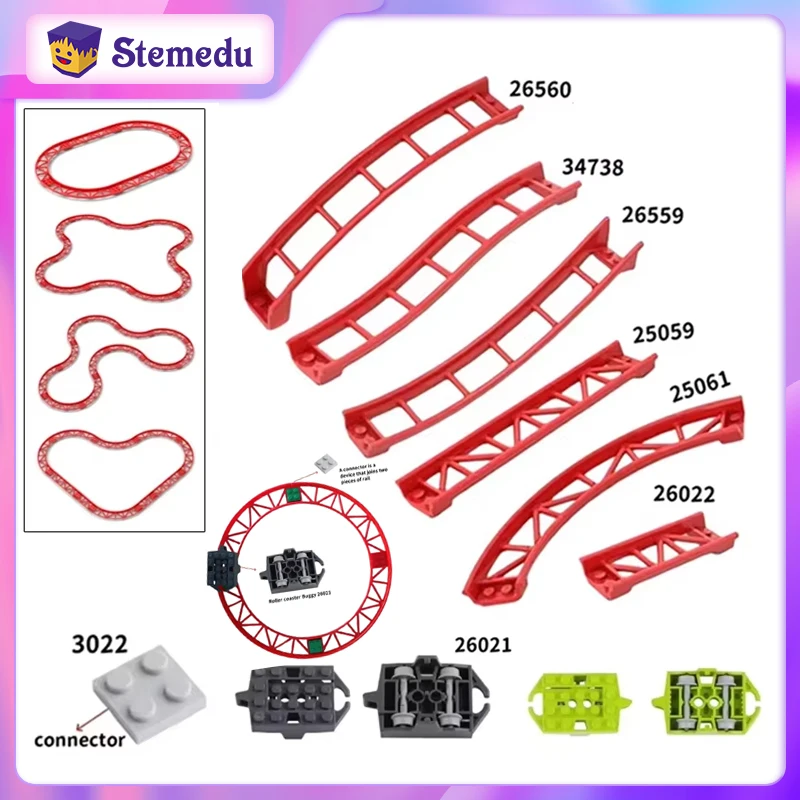 10PCS Track Roller Coaster Model Railway City Train Technical Part MOC Building Blocks For Kids Gifts 26022 25059 25061 34738