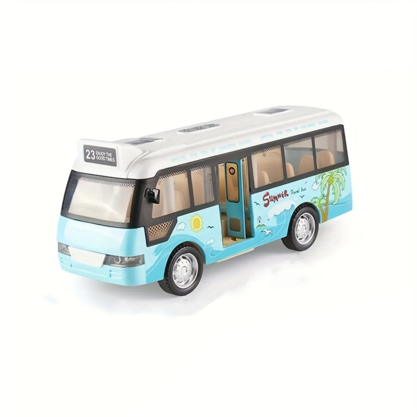 City Bus Toys Cars Die-Cast Plastic Airport Cars For Boys Girls, Pull Back Play Vehicle With Sound, Light Up & Open-able Doors