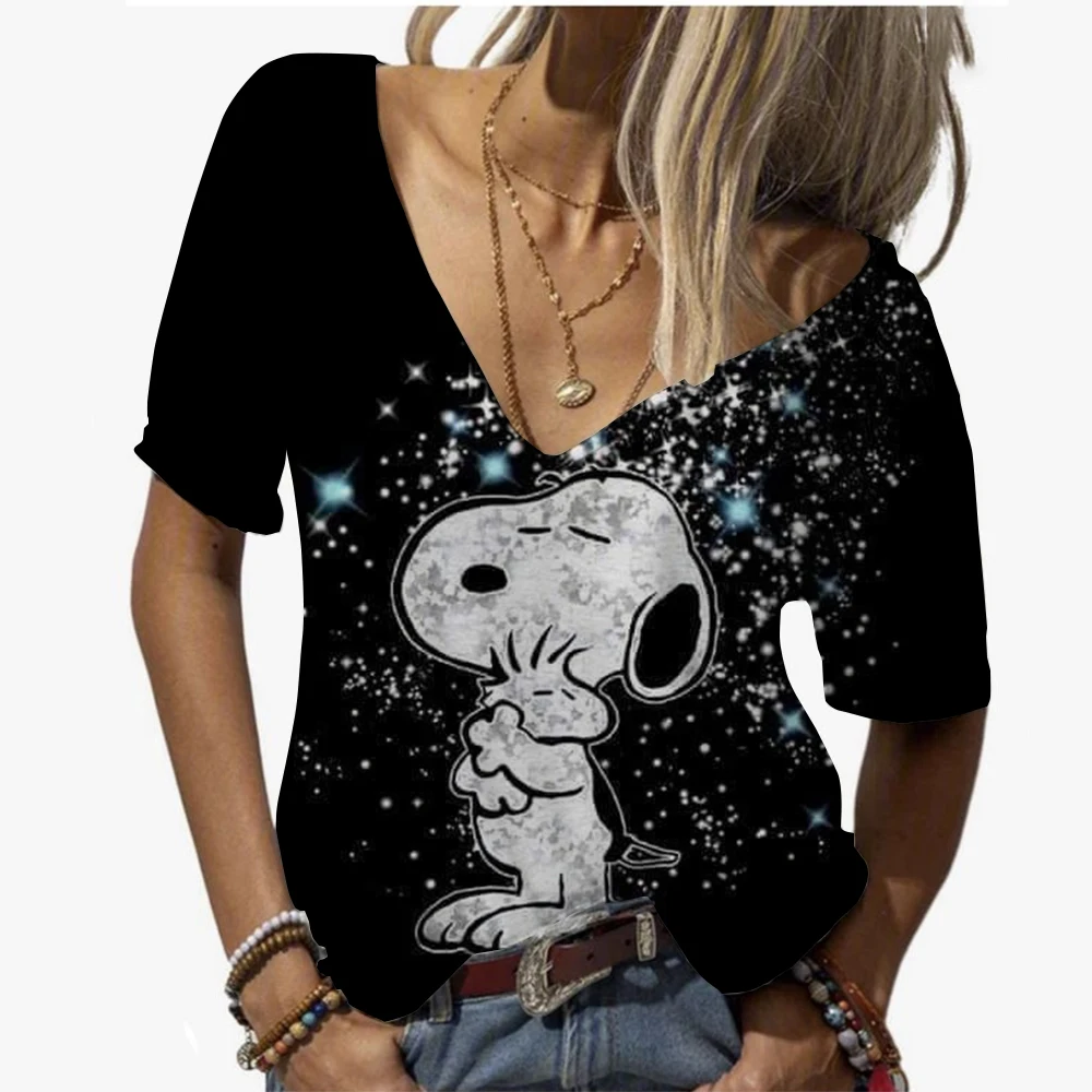 2025 mode femmes Blouse T-Shirts Snoopy imprimer décontracté hauts dames décontracté femmes T-Shirts Harajuku filles à manches courtes vêtements
