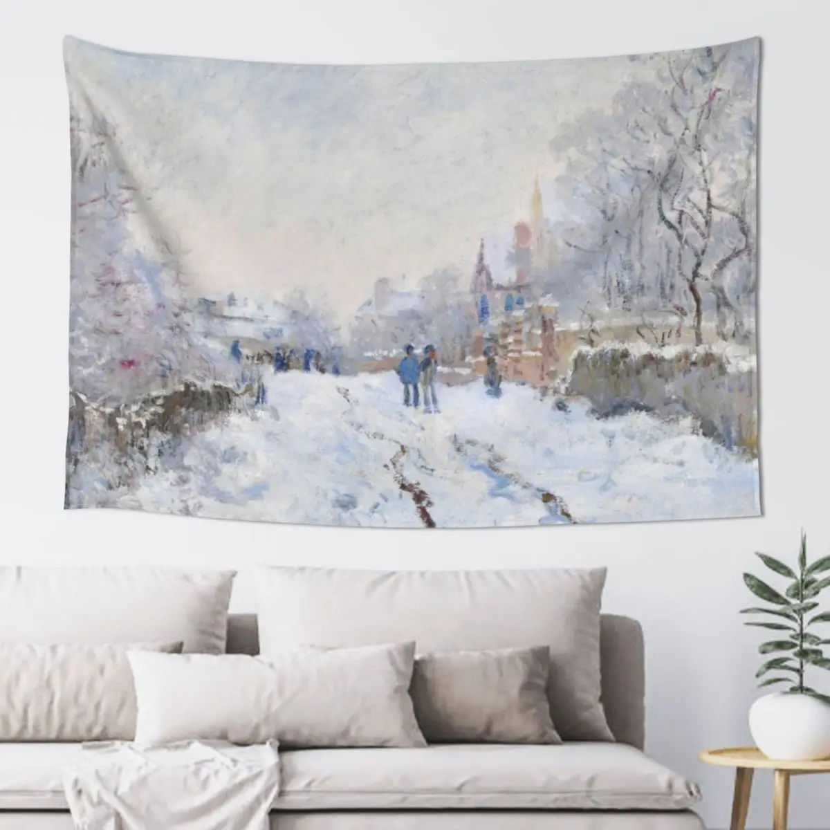 Claude Monet Snow at Argenteuil Painting Tapestry Carpet Wall Hanging Wall Wall Carpet Bedroom Decor Aesthetic Tapestry