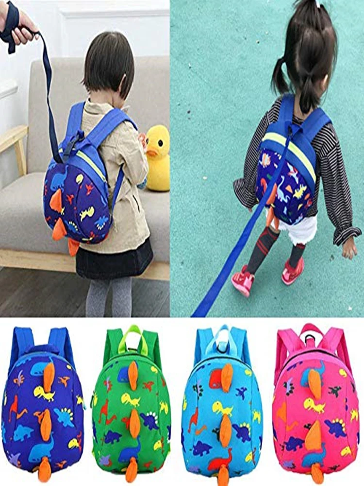 Children cartoon Traction rope school bag cute zipper large capacity, light waterproof Kids cartoon backpack+anti-lost rope