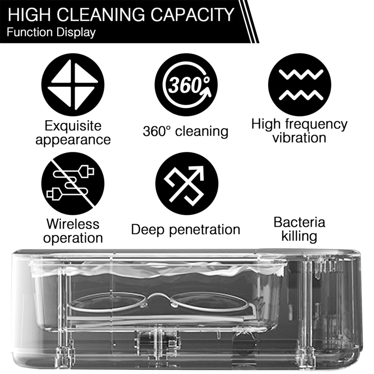 Ultrasonic Cleaner, 3 Modes of Cleaning, Portable 45KHz Low Noise Ultrasonic Glasses Cleaner(Chargeable Version)