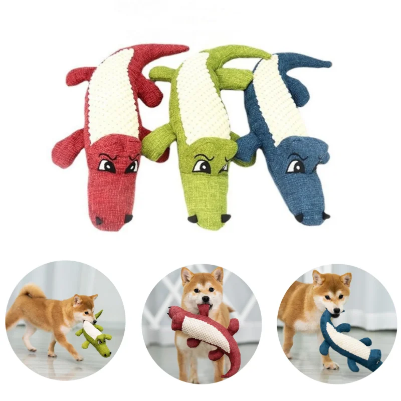 Pet Chew Toys Interactive Cartoon Animal Plush Alligator Shape Dog Sound Toy Gnawing Grinding Teeth Training Supplies