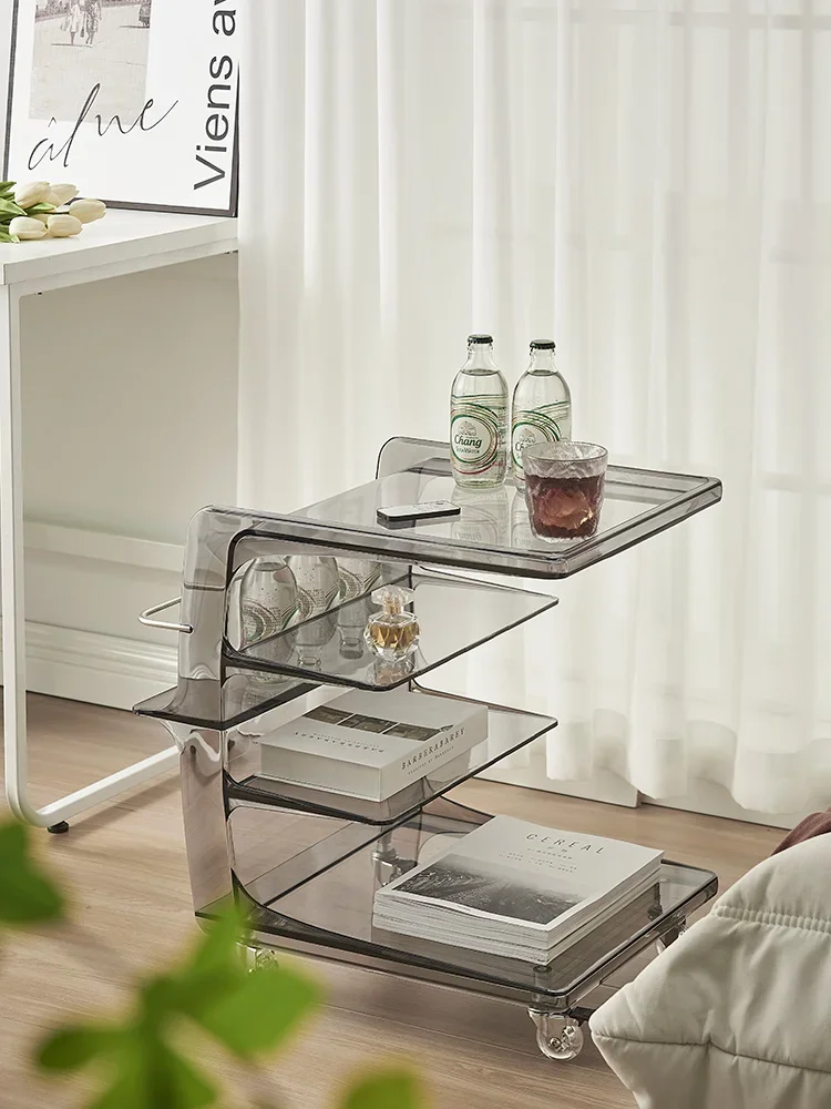 sofa with several movable acrylic trolleys creative medieval bedside cabinet transparent small coffee table.