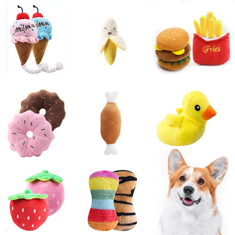 7-piece set of puppy sound toys loose plush pet chewing plush fruit snacks and vegetable puppy toys suitable for cute playm