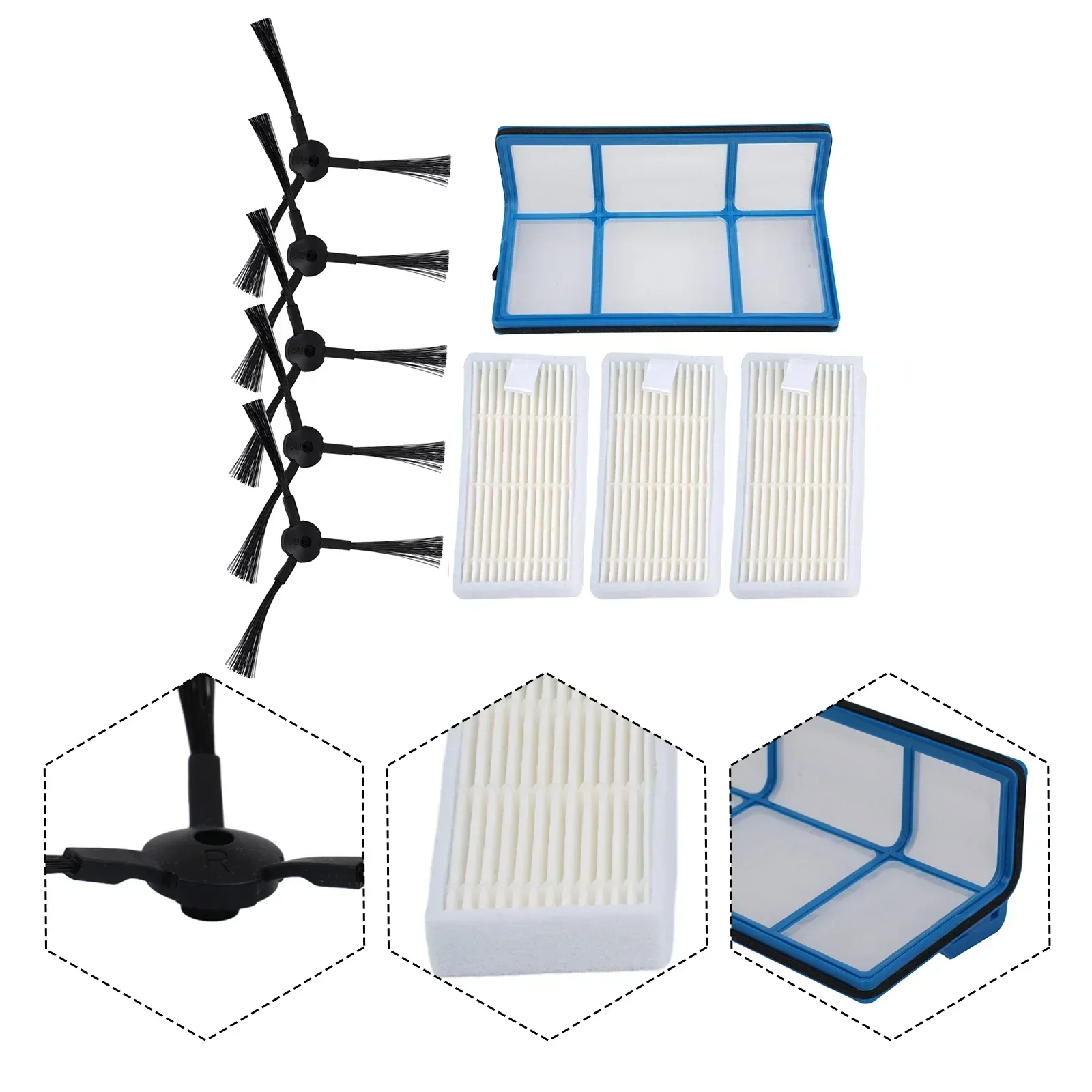 1pc Prefilter Mesh+3pcs Filters+6pcs Side Brushes For MD 16192 For Vacuum Cleaner Accessories