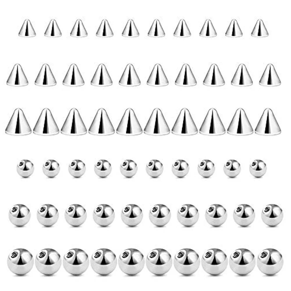 WKOUD 60PCS 14G 16G 3-5mm 316L Surgical Steel Replacement Balls Spikes Body Jewelry Piercing Barbell Parts Screw Bead Women Men