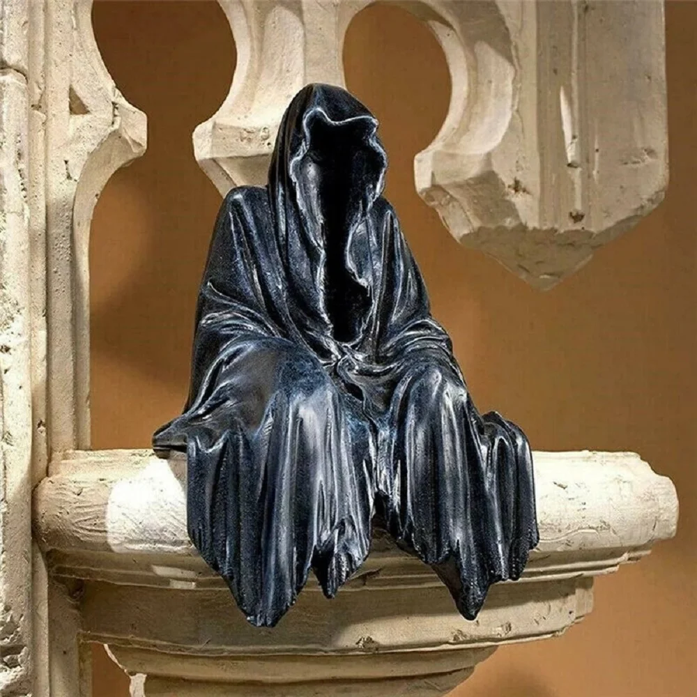 Black Grim Reaper Statue Thrilling Robe Nightcrawler Resin Desktop Figurine Ornaments Horror Ghost Sculpture Decorations