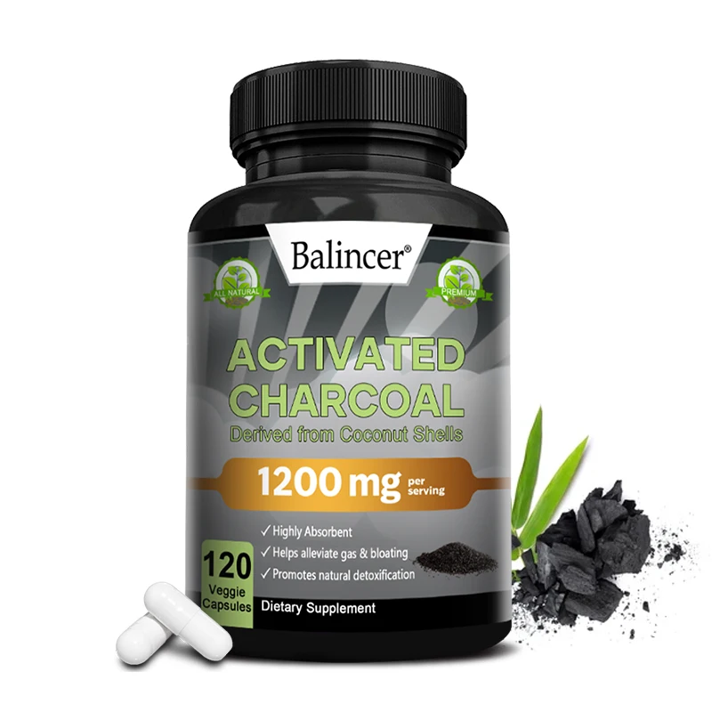 1200mg Activated Charcoal Capsules, Natural Digestive & Gut Support, Bloating & Gas Relief, Body Cleansing, Oral & Skin Wellness