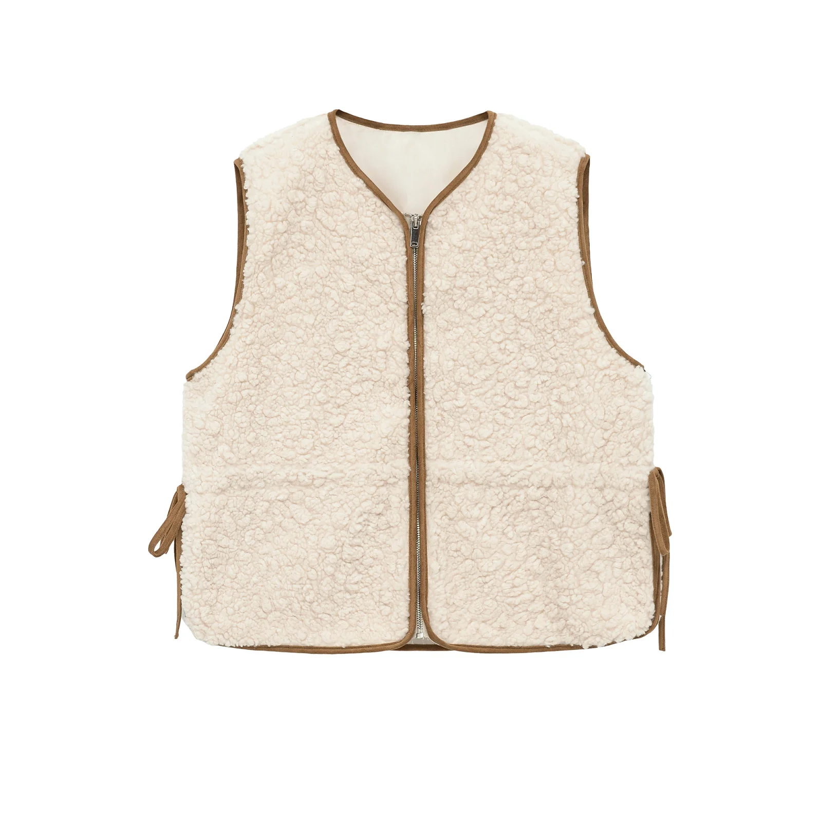 

2025 Winter New Women's Casual Fashion Simple Sweet Round Neck Sleeveless Adjustable Waist Lambswool Vest