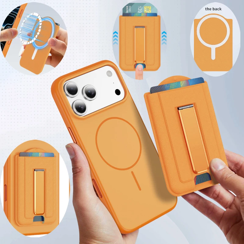 

Для Magsafe однотонный матовый силиконовый магнитный чехол для карты с кронштейном для телефона iPhone 17 Pro Max 15 13 14 16 Pro Max задняя крышка