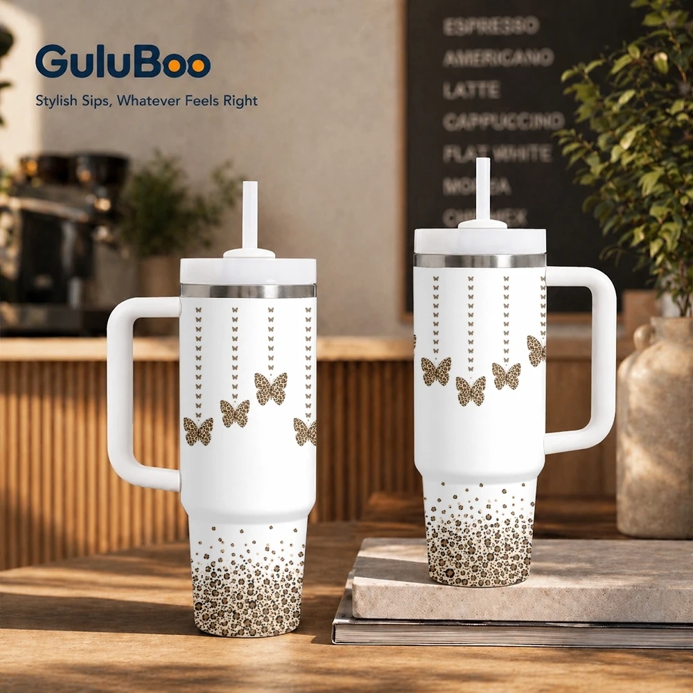 Wind Chime Design Vacuum Flasks 40oz Stainless Steel Insulated Tumbler with Handle & Straw Leakproof Travel Mug