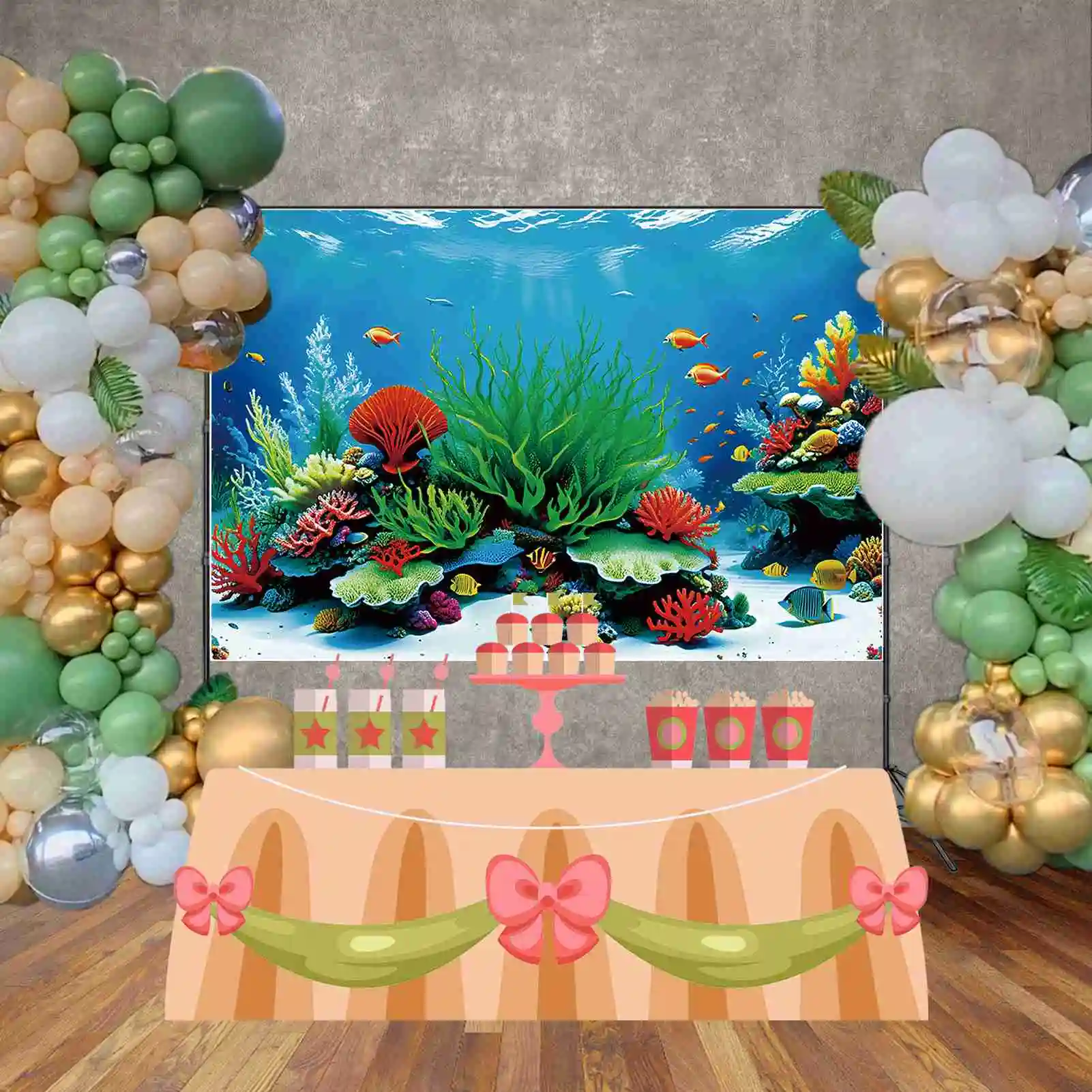 MOON.QG Summer Undersea Birthday fondali ragazza Red Coral Grass Wall Aquarium Background decorazione personalizzata per feste puntelli per fotochiamate