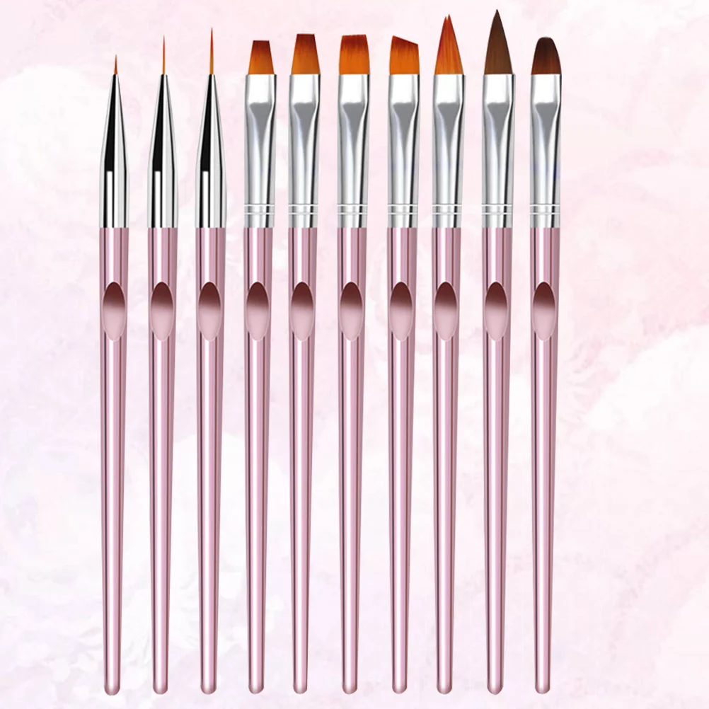 10 pçs escova da arte do prego e caneta pontilhada conjunto de cristal leve alça longa portátil ferramentas pintura do prego para uso em salão de beleza em casa