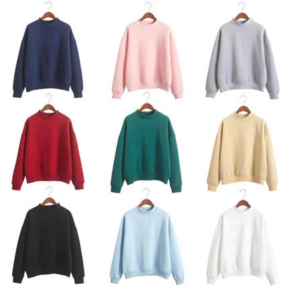 

Women Kintted Autumn Simple Casual Sweatshirt Round Ncek Pullover Female Hoodies Long Sleeve Loose Solid Colour Outwear Tops