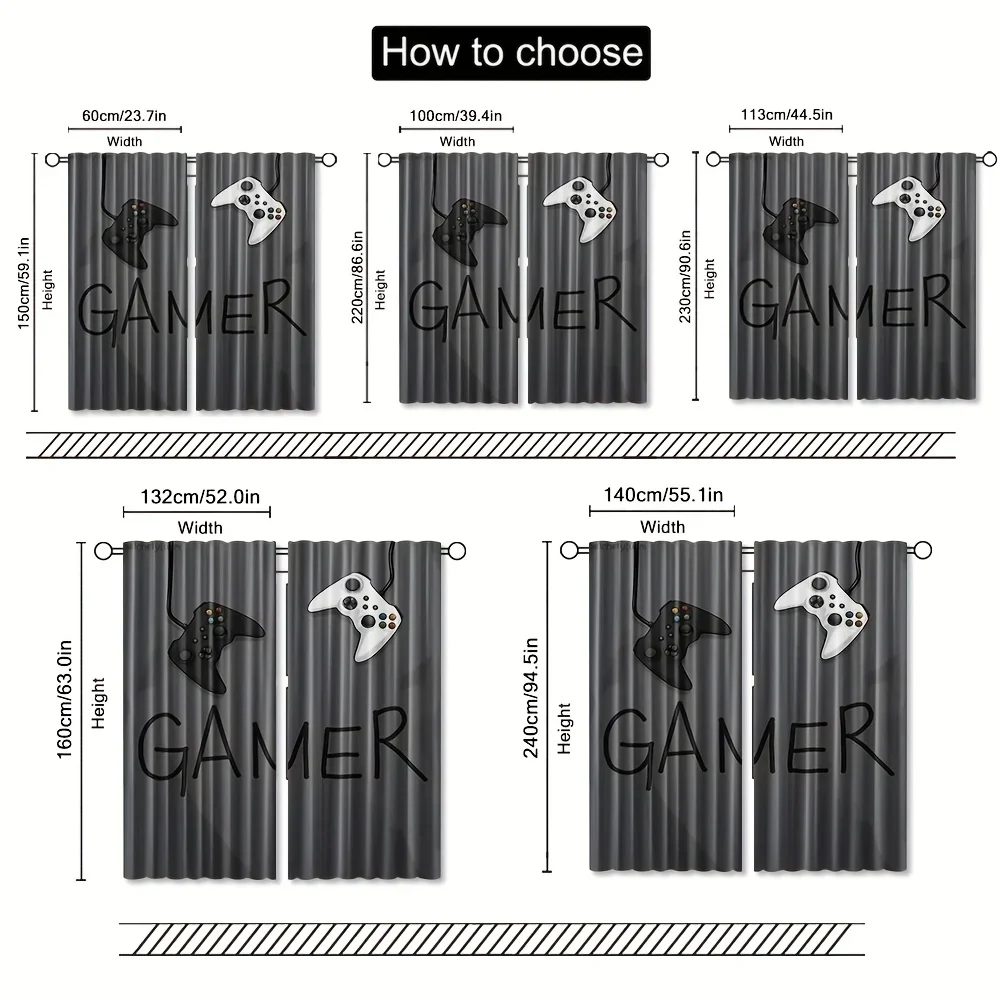 Gaming Curtain Window Drapes for Boy Room Man Cave Decor Gamer Controller Accent Stylish Curtains Blackout Panels