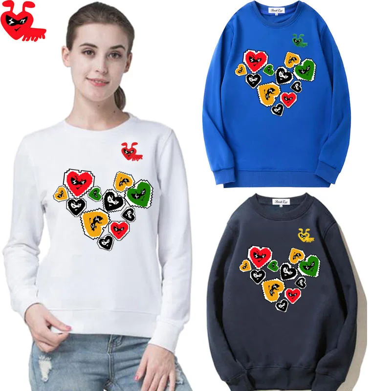 Break Egg maglione da donna in cotone cartone animato simpatico formica ricamo colorato amore stampato lana girocollo maglione autunnale casual allentato