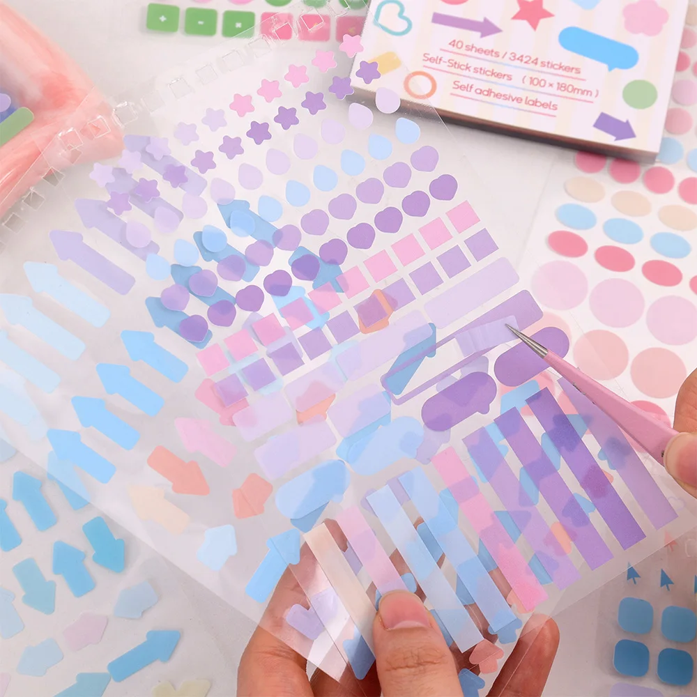 40 Sheets Colorful Paper Index Label Stickers 3424+ Pcs Planning Stickers Diary Notes Marking Aesthetic Creative Stickers