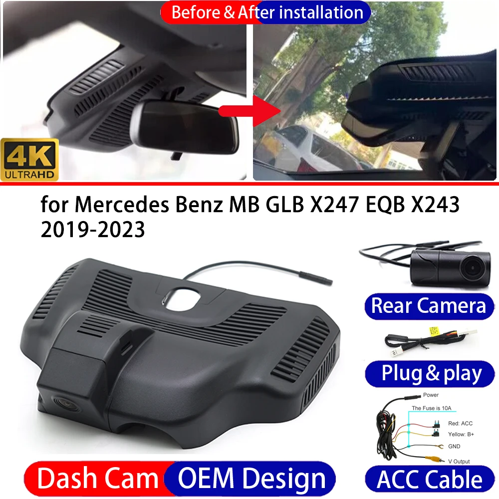 Dash Cam for Mercedes Benz MB GLB X247 EQB X243 2019-2023 Front＆Rear 4K UHD 24h DVR Dashboard Camera Video Drive Recorder