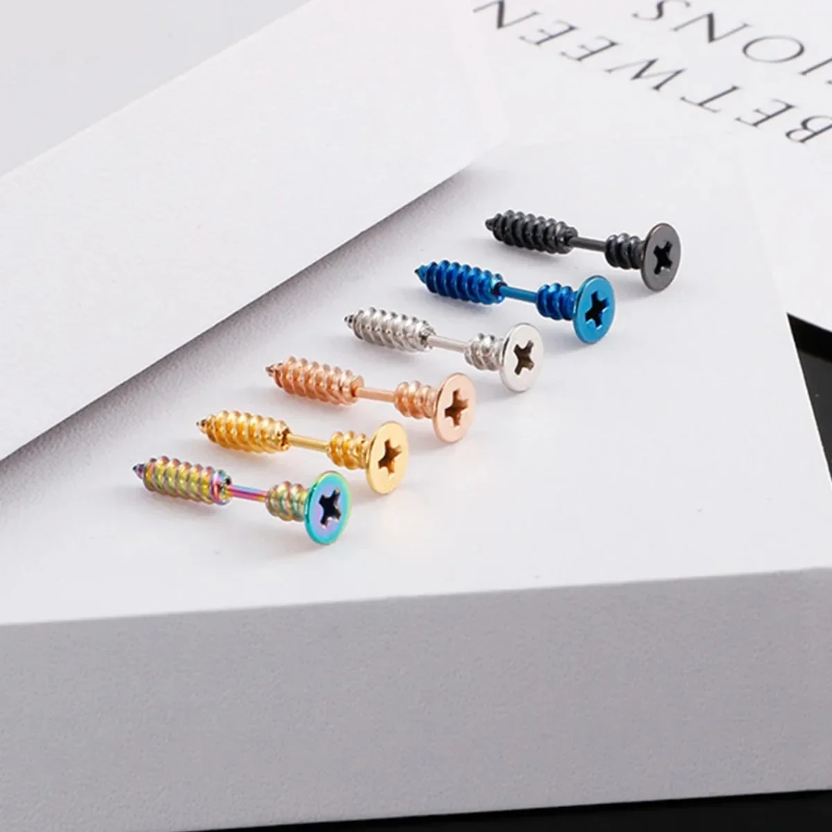 2Pcs Women Men Earrings Stainless Steel Piercing Nail Screw Stud Earrings Punk Rock Helix Ear Piercings Spiral Jewelry