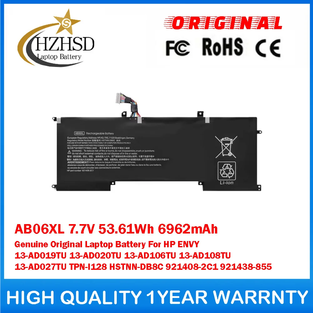 

Оригинальная батарея для ноутбука AB06XL 7.7V 53.61Wh 6962mAh для HP ENVY 13-AD019TU 13-AD020TU 13-AD106TU 13-AD108TU 13-AD027TU