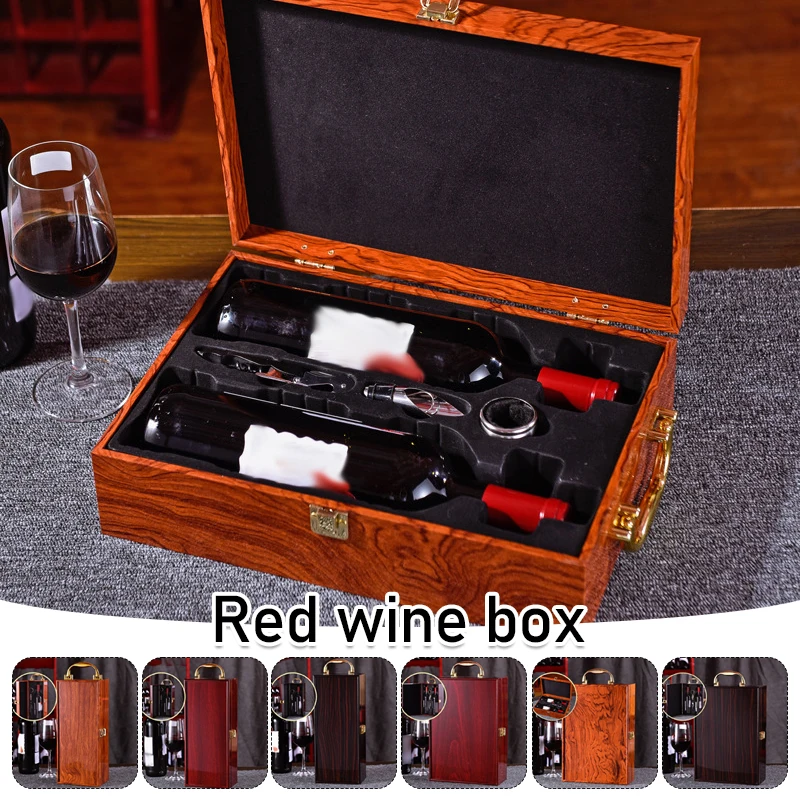 Red Wine Packaging Gift Box Wooden Luxury Handbags For Single / Double Wine Bottles Champagne Red Wine Presentation Portable Box