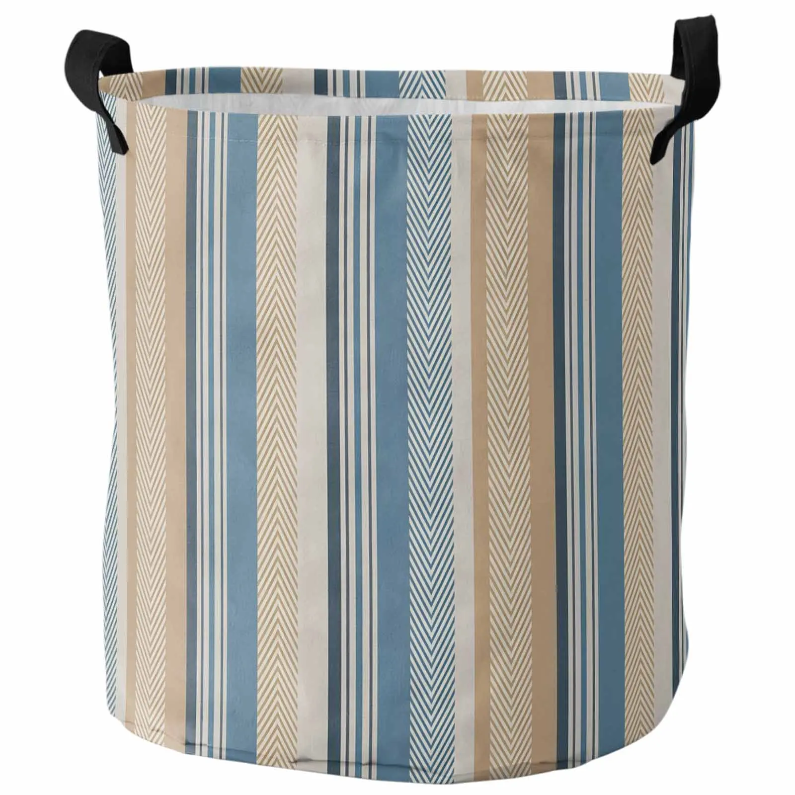 

Striped Herringbone Print Bule Yellow Foldable Dirty Laundry Basket Kid's Toy Organizer Waterproof Storage Baskets