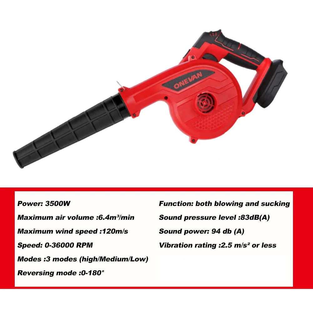 ONEVAN 2In1 Electric Air Blower 36000RPM Cordless Leaf Blower Dust Cleaner Garden Power Tools For Makita 18V Battery