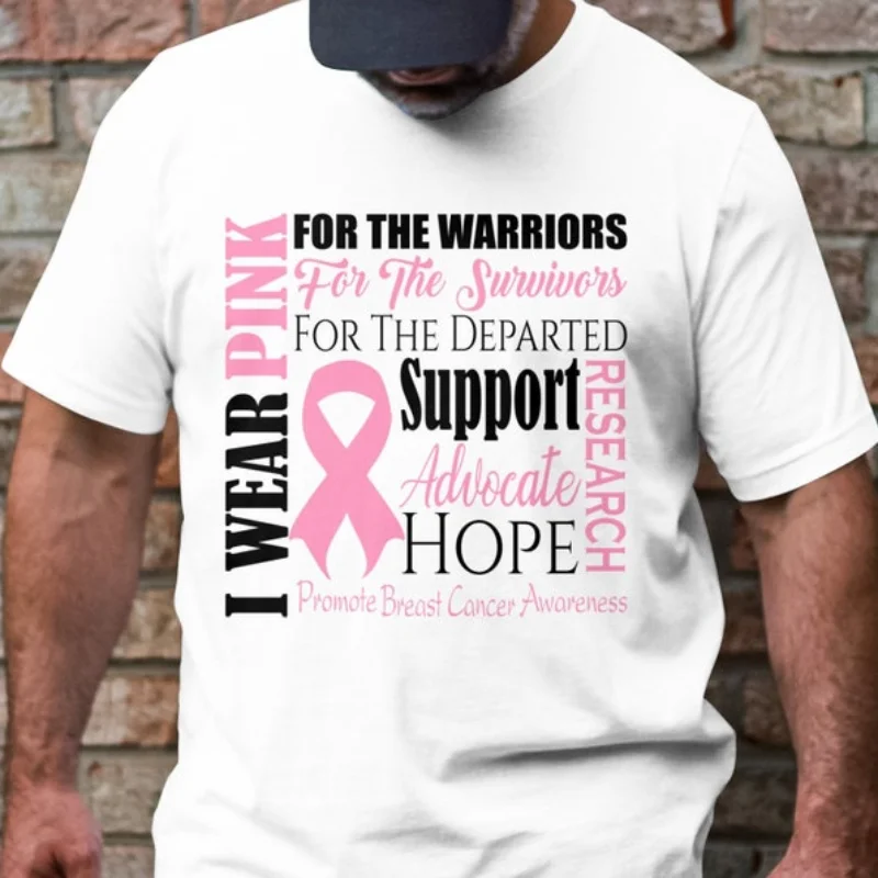 Pink T Shirts Gift for Support of Breast Cancer Survivor Awareness Shirt Gift for Breast Cancer Survivor Pink Ribbon Cotton Tee