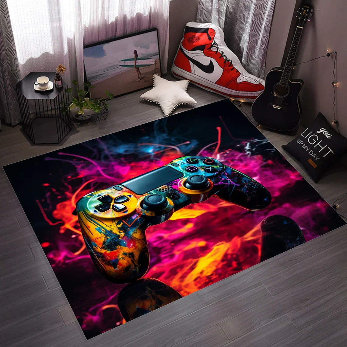 Gamepad Pattern Carpet for Living Room Bathroom Decoration Non-Slip Game Controller Large Area Rug Bedroom Play Room Floor Mat
