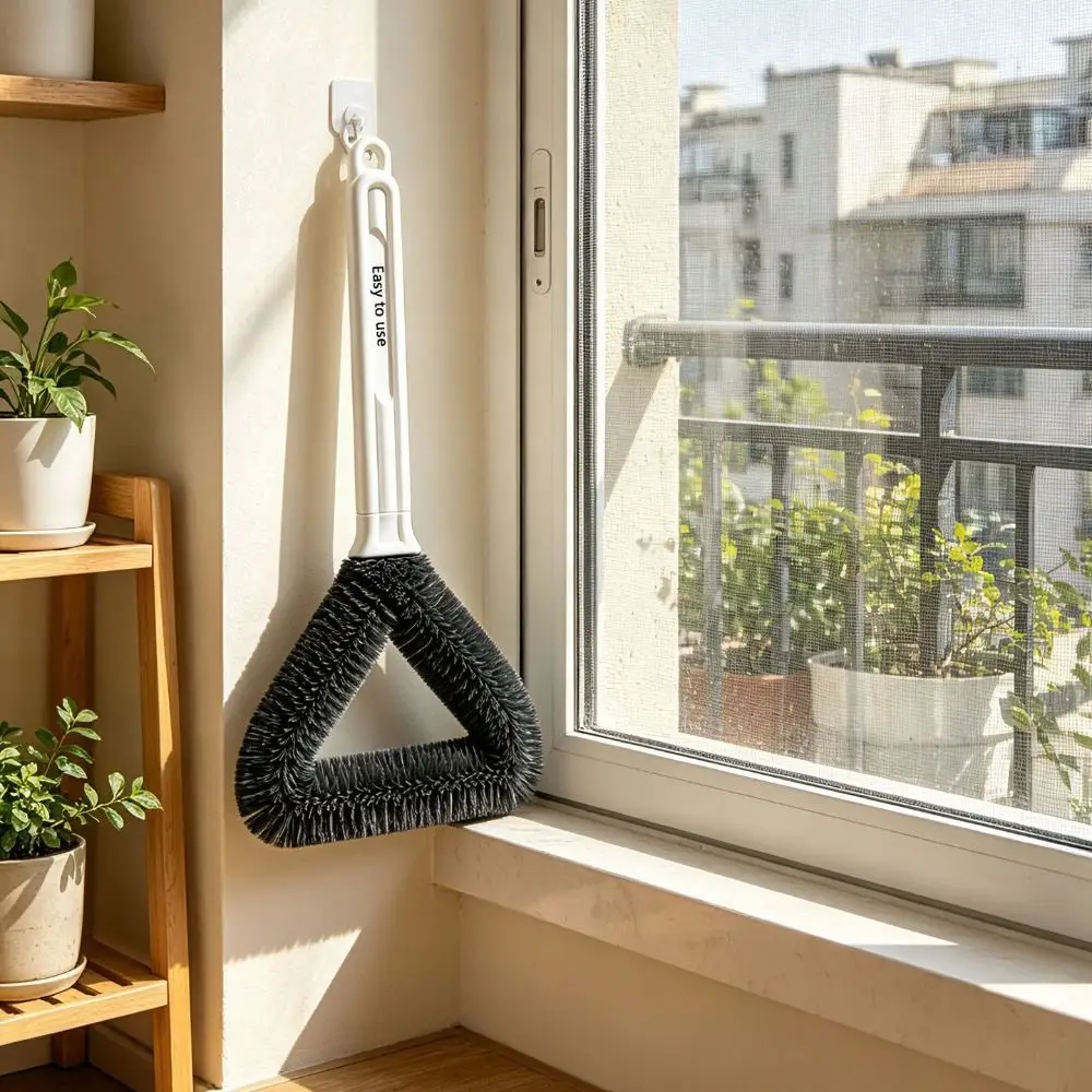 Triangular Head Window Screen Cleaning Brush Washable Hanging Handle Mesh Window Cleaner Durable Double Sided Cleaning