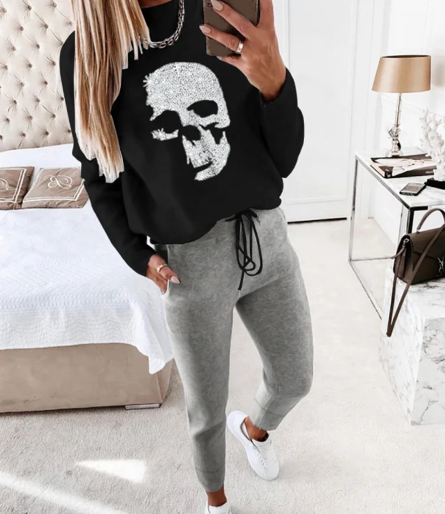 2023 Fashion New Two-piece Set High-necked Long-sleeved Tops Pocket Pants Casual Autumn Winter Sweater Women\'s Trousers Suit