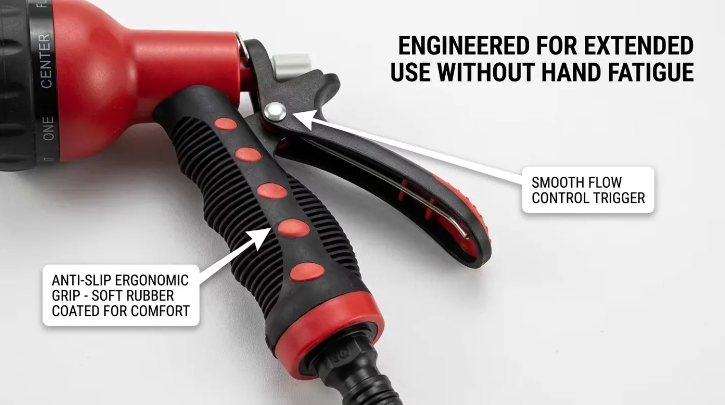 Red Multifunctional Rubber Coated Garden Spray Gun, Adjustable 7 Modes for Plant, Car and Yard Cleaning Fast Delivery