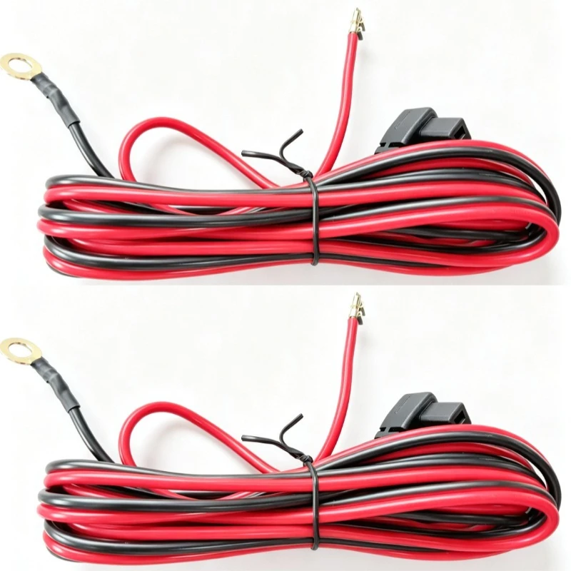 12AWG 10A Fused Car Power Cable 12‑24V Car Fridge Plug to 6.3 Flag Spade & M8 Ring Terminal Automotive Power Supply Cord