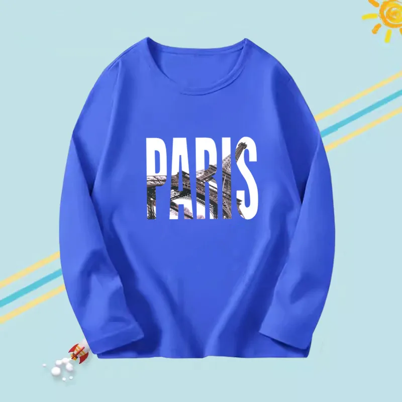 Paris Eiffel Tower Graphic Cotton T-Shirt Fashion Boy Girl Streetwears Letter Printed Unisex Kids Luxury T-shirts Long Sleev Top