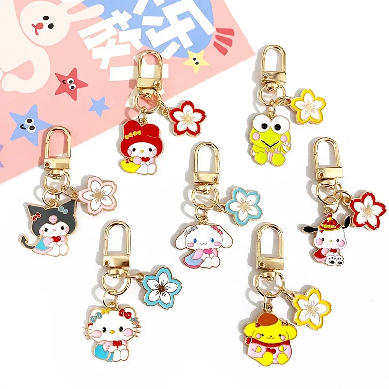 Sanrio Hello Kitty Keychain Pendant Alloy Drip Oil Car Keychain Kawaii Purin Melody Accessory Pen Bag Hanging for Christmas Gift