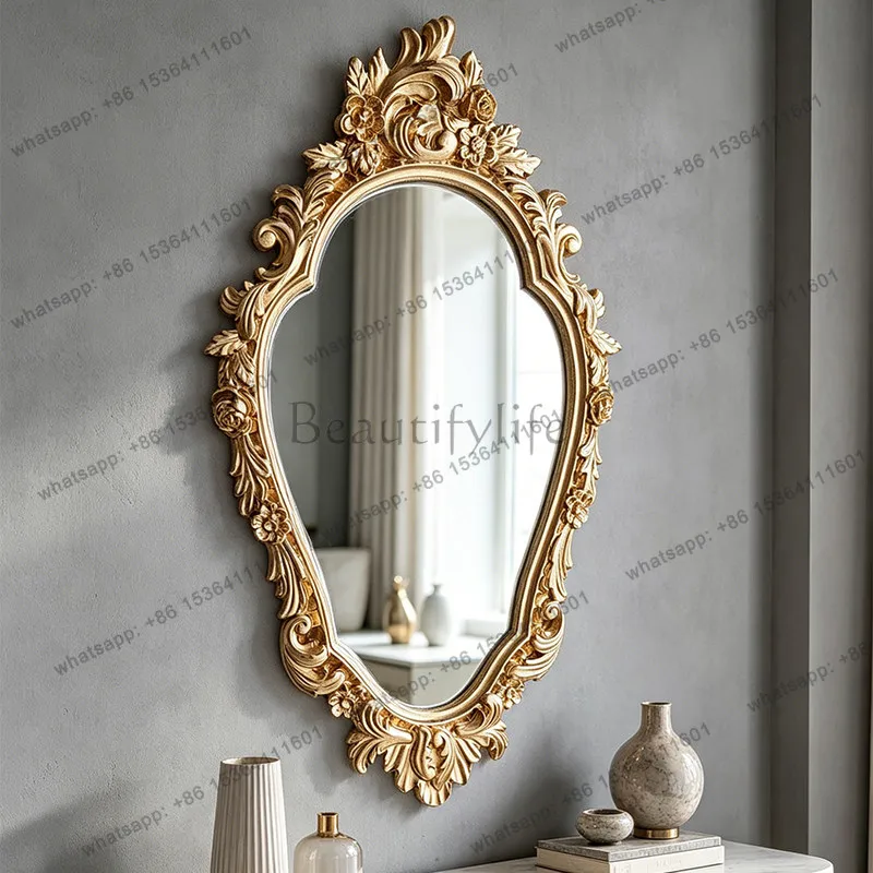 European court style light luxury decorative mirror retro carved special-shaped home entrance bathroom wall makeup mirror