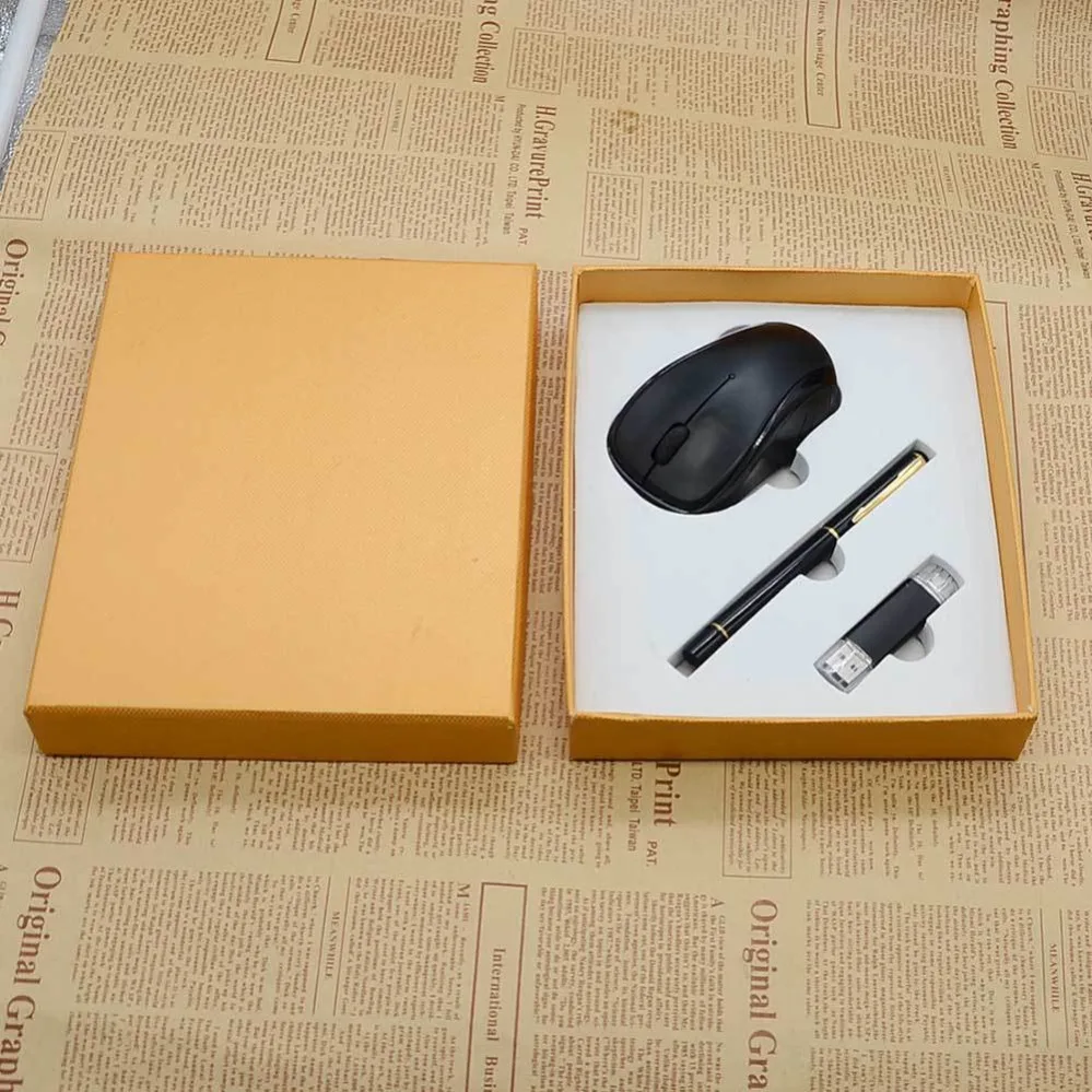 Custom LOGO Business Gift Set With Wireless Mouse And Signature Pen USB For Company Office Promotion (002)