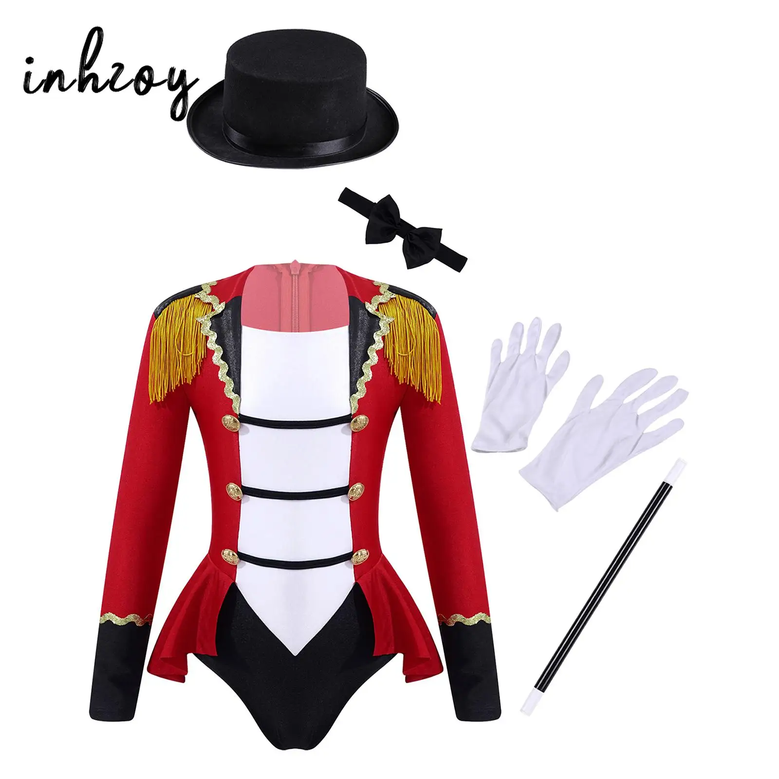 Circus Ringmaster Costumes Kids Girls Long Sleeve Tassel Gymnastics Leotard Bodysuit Carnival Cosplay Party Fancy Dress Jumpsuit