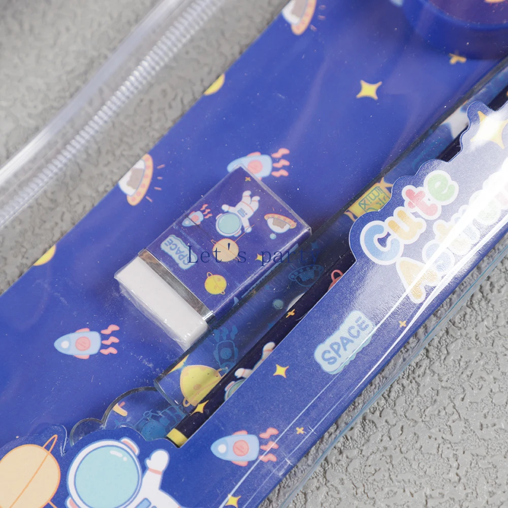 4 Sets Outer Space Astronaut Pencil Eraser Ruler Stationery Set for Kids Birthday Party Favors Back To School Gift Pinata Filler